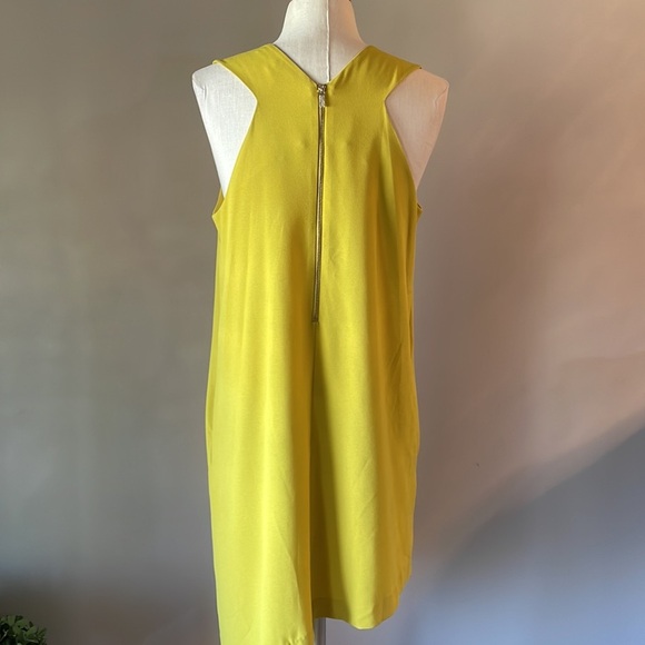 RACHEL ROY yellow drape asymmetrical hem dress halter line sleeveless zip back L - Picture 3 of 13